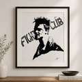 Fight Club Inspired Ink Portrait | Brad Pitt Fan Art Print | Monochrome Wall Art