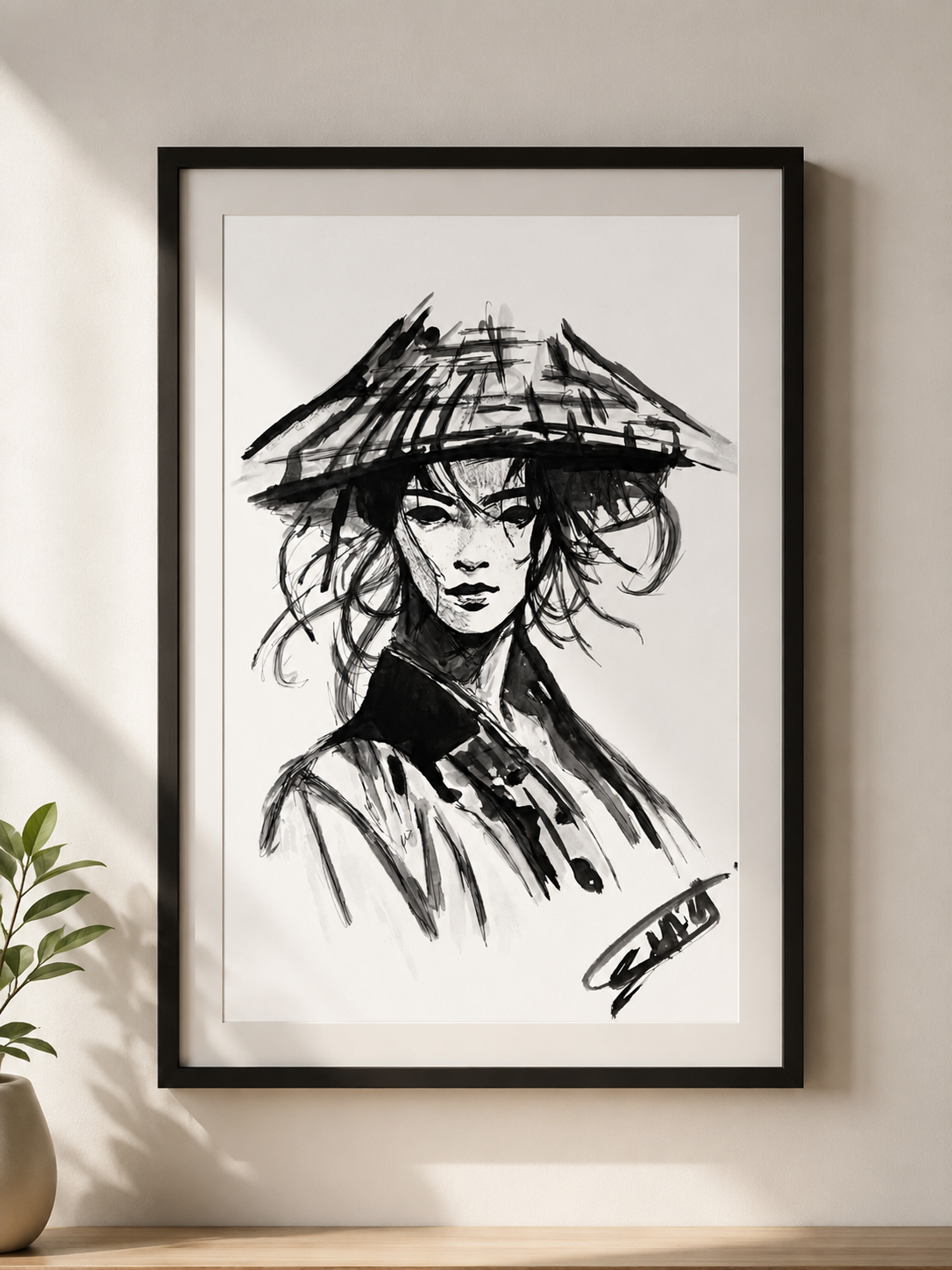 Ronin's Grace – Original Japanese Ink Portrait