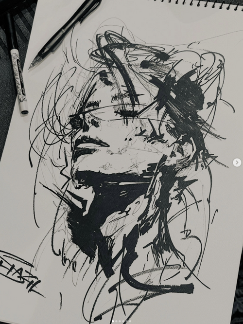 Fragments of Thought | Original Abstract Ink Portrait