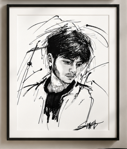 Silent Reverie – Original Ink Portrait