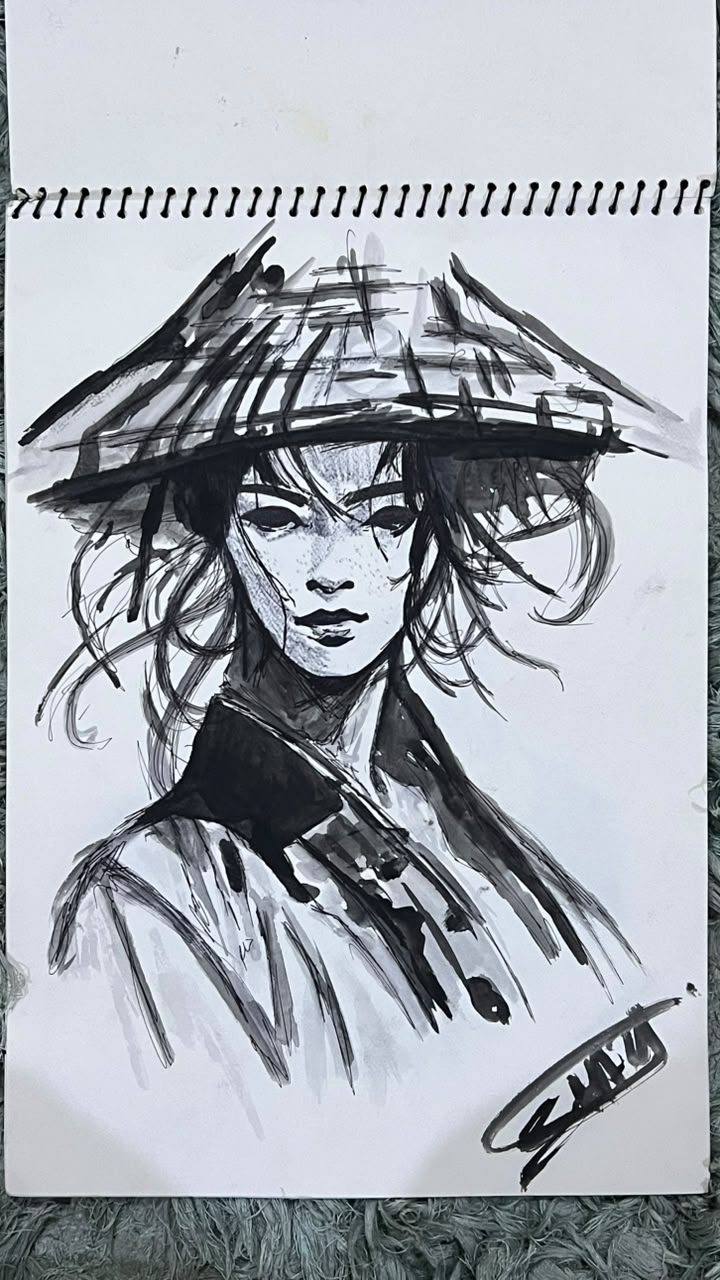 Ronin's Grace – Original Japanese Ink Portrait