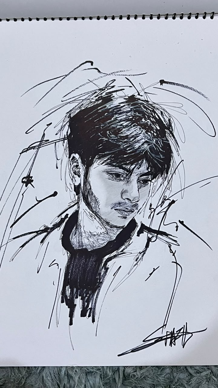 Silent Reverie – Original Ink Portrait