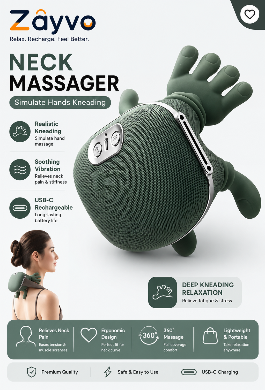 Smart Neck and Shoulder Massager – Wireless Deep Tissue 4D Kneading Massage Device with Heat & 3-Speed Adjustment | Portable Muscle Relaxation Massager for Pain Relief, Home, Office & Travel Use