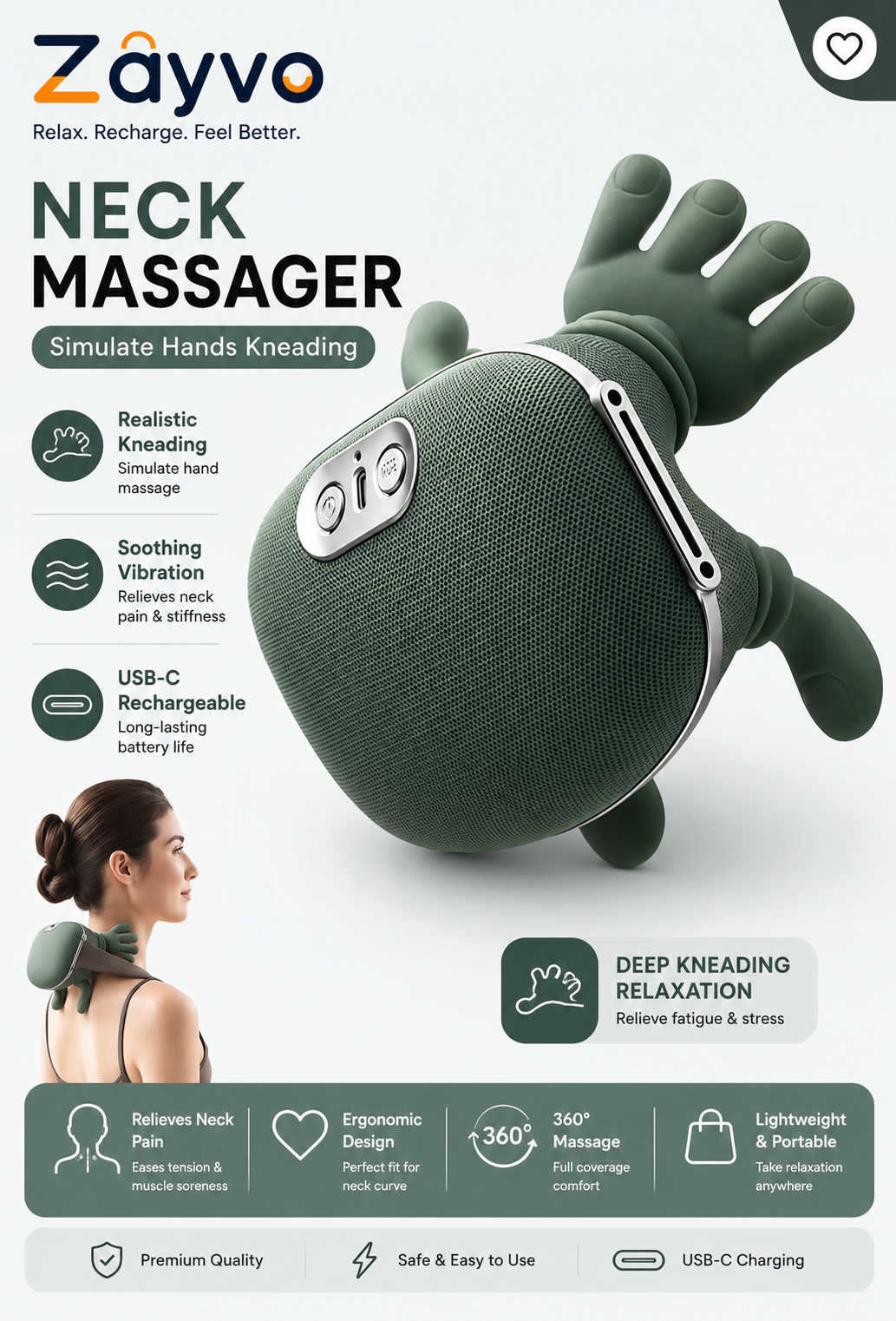 Smart Neck and Shoulder Massager – Wireless Deep Tissue 4D Kneading Massage Device with Heat & 3-Speed Adjustment | Portable Muscle Relaxation Massager for Pain Relief, Home, Office & Travel Use