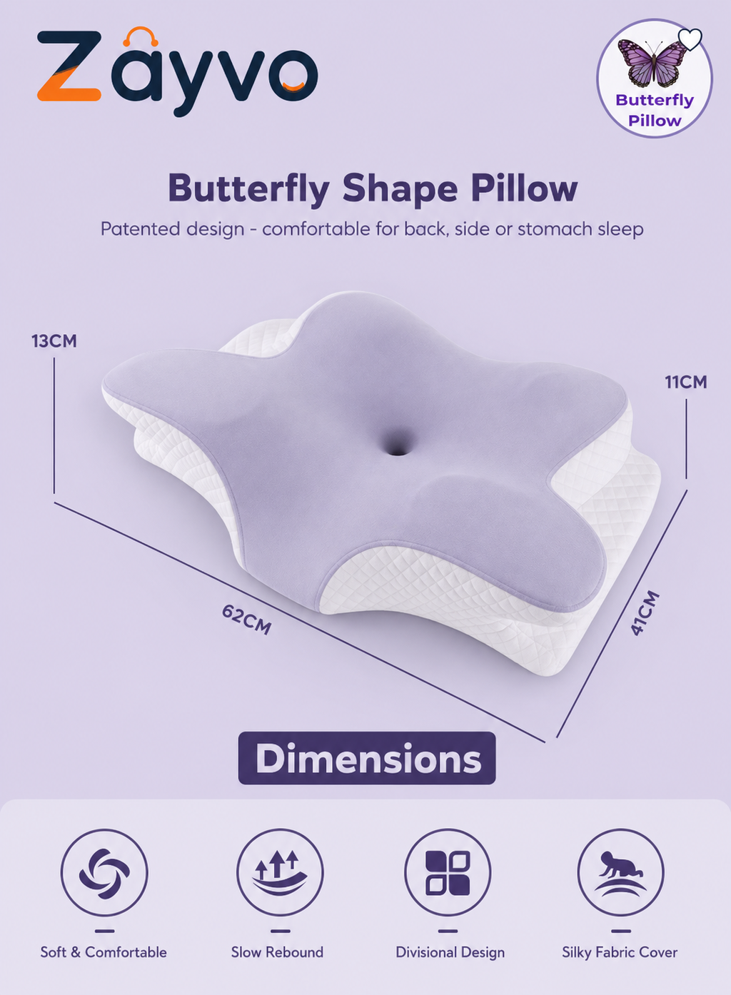 Memory Foam Butterfly-Shaped Cervical Pillow for Shoulder and Neck Pain Relief, Ergonomic Orthopedic Support for Side, Back, and Stomach Sleeping, Washable Cover & Sleeping Eye Mask Included
