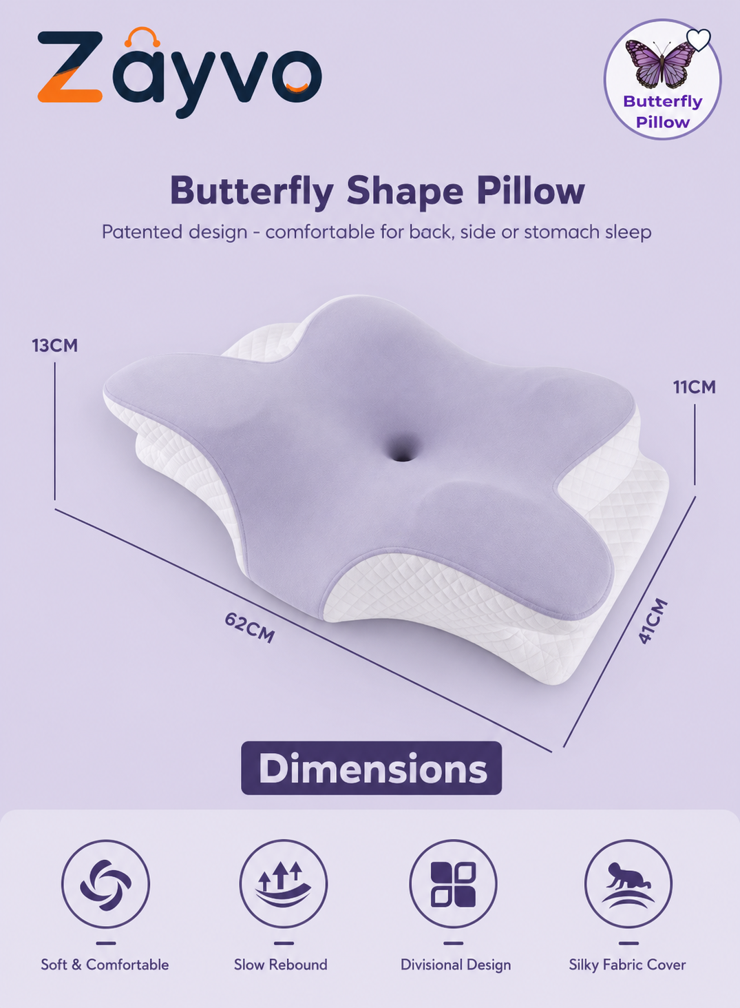 Memory Foam Butterfly-Shaped Cervical Pillow for Shoulder and Neck Pain Relief, Ergonomic Orthopedic Support for Side, Back, and Stomach Sleeping, Washable Cover & Sleeping Eye Mask Included